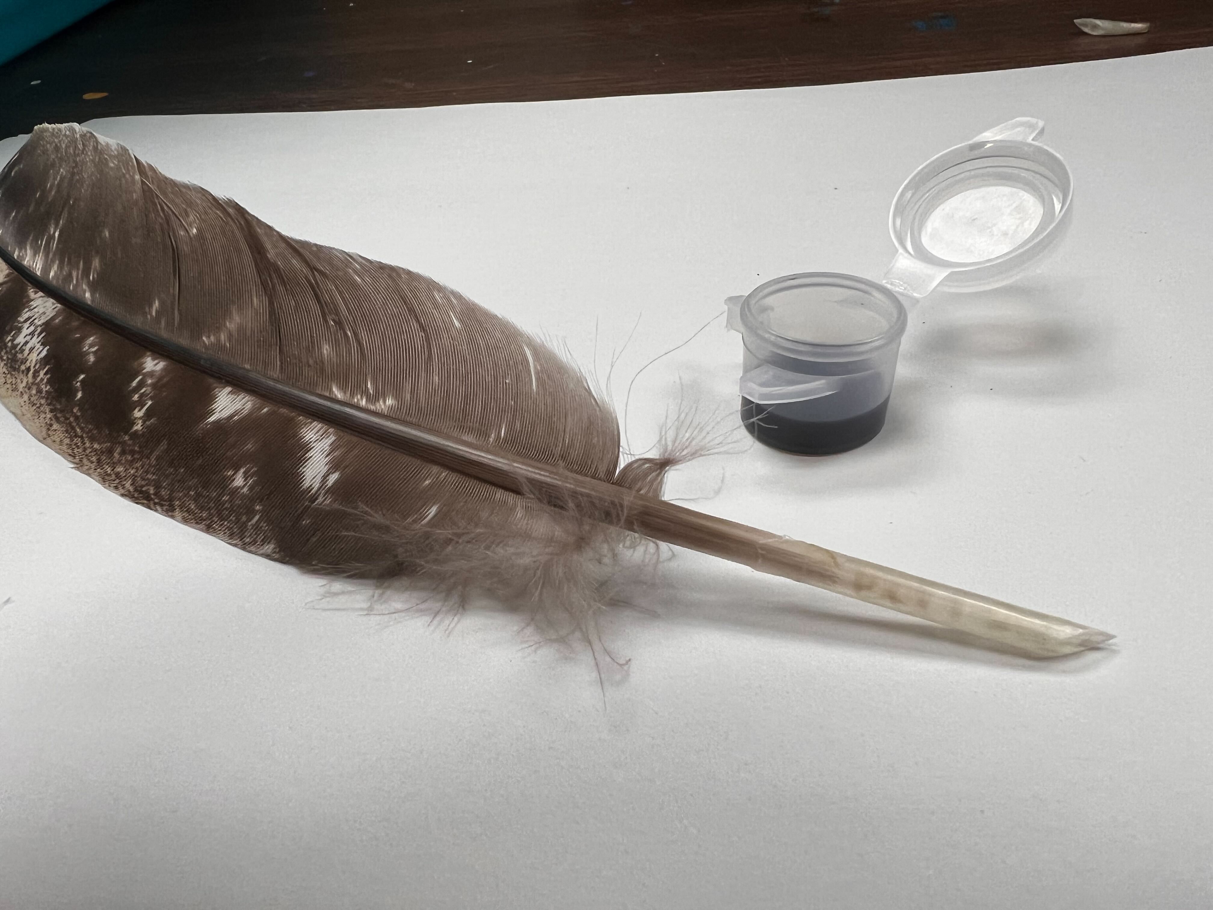 Feather pen and inkwell