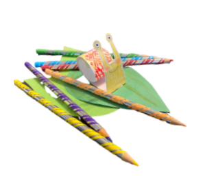 Paper-snail-next-to-paper-leaf-with-colored-pencils