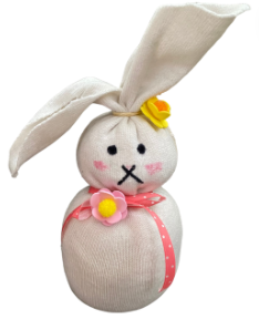 White-sock-bunny-with-yellow-flower
