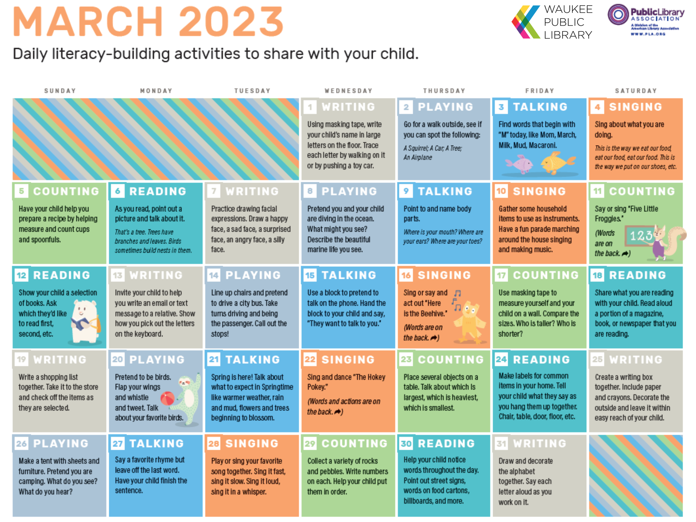 Image of March 2023 Early Learning calendar.